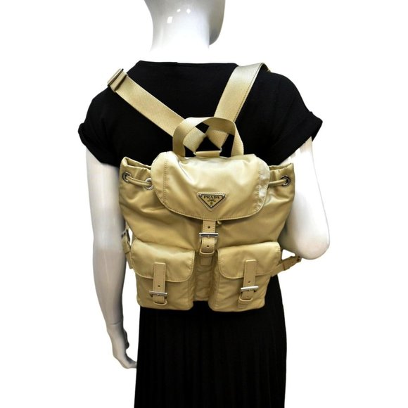 PRADA  Double Front Pocket Re-Nylon Backpack Bag Beige main image 8